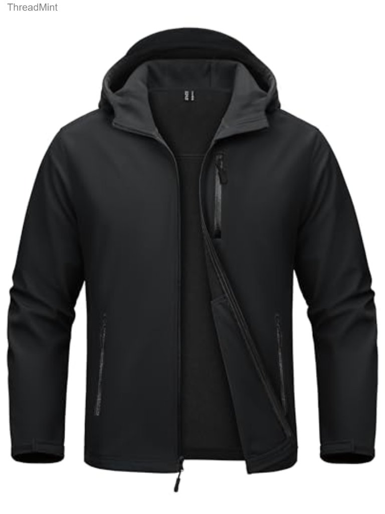 Waterproof Fleece Lined Rain Jacket Lightweight Softshell Raincoat With Hood